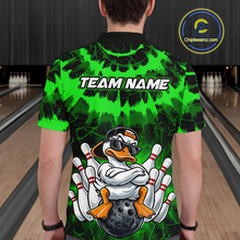 Load image into Gallery viewer, Custom Green Funny Duck Bowling Jersey for Men Bowling Uniform Polo &amp; 1/4 Zip Bowling Team Shirts HNT238