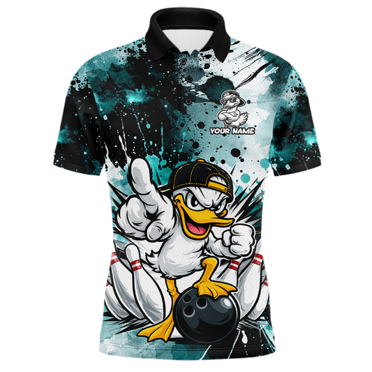 Custom Teal Funny Duck Bowling Jersey for Men Bowling Uniform Polo & 1/4 Zip Bowling Team Shirts HNT237