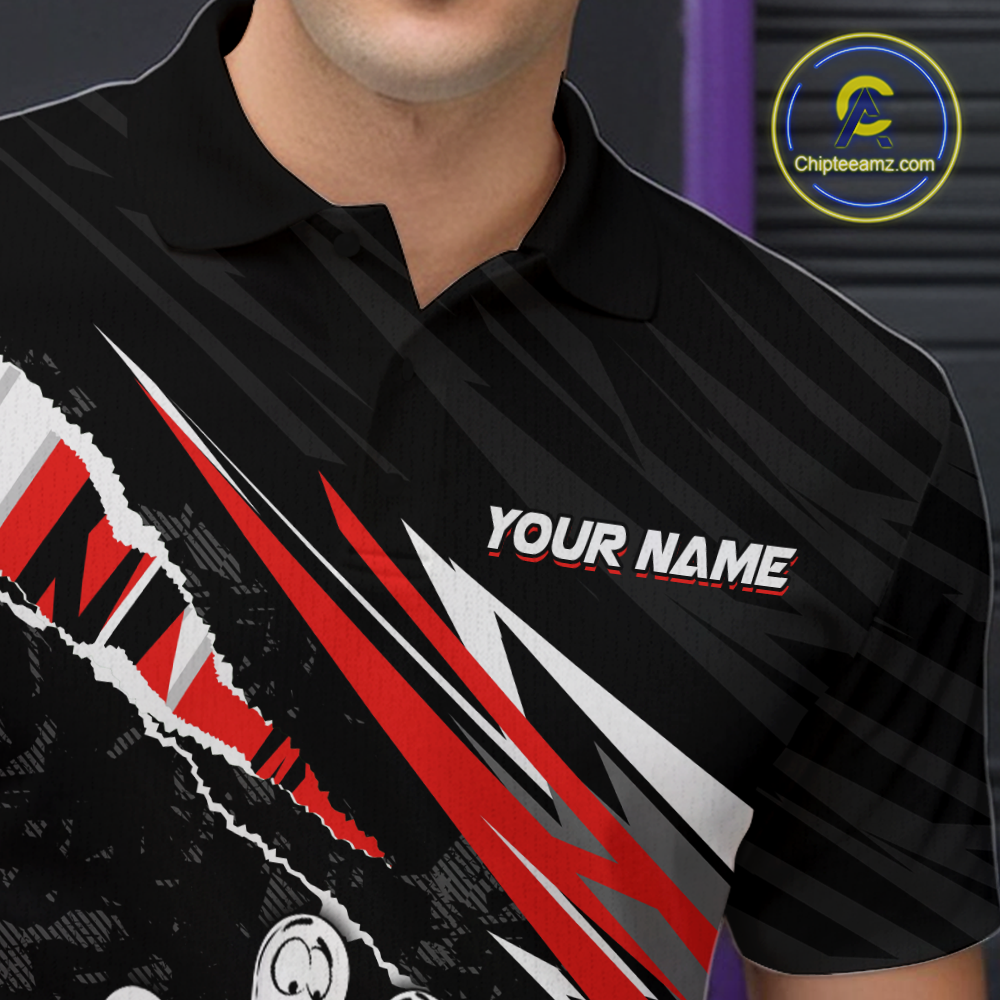 Custom Red Funny Bowling Jersey for Men Bowling Uniform Polo & 1/4 Zip Bowling Team Shirts HNT128