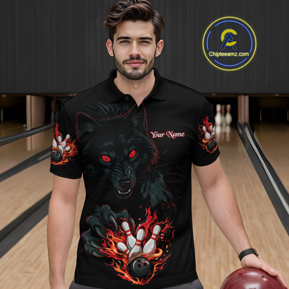 Custom Flame Wolf  Bowling Jersey for Men Bowling Uniform Polo & 1/4 Zip Bowling Team Shirts HNT144
