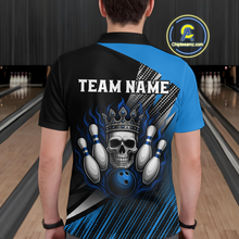 Load image into Gallery viewer, Blue Skull Crown Bowling Custom Men Bowling Shirt Polo &amp; Quarter-Zip Bowling Team Jerseys HNT65