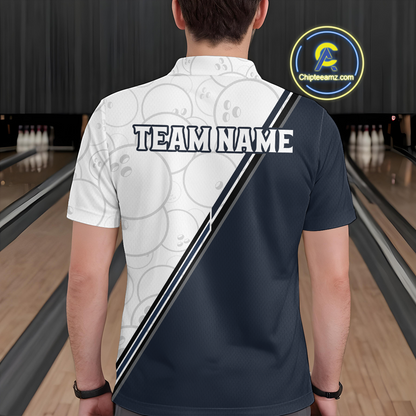 Dark Blue Bowling Custom Men Bowling Shirt Polo & Quarter-Zip Bowling Team Jerseys HNT64