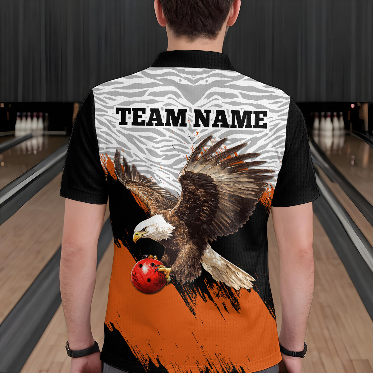 Custom Name Orange Eagle Bowling Shirt Bowling Jersey for Men Polo & 1/4 Zip Shirt Team League HNT07