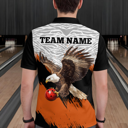 Custom Name Orange Eagle Bowling Shirt Bowling Jersey for Men Polo & 1/4 Zip Shirt Team League HNT07