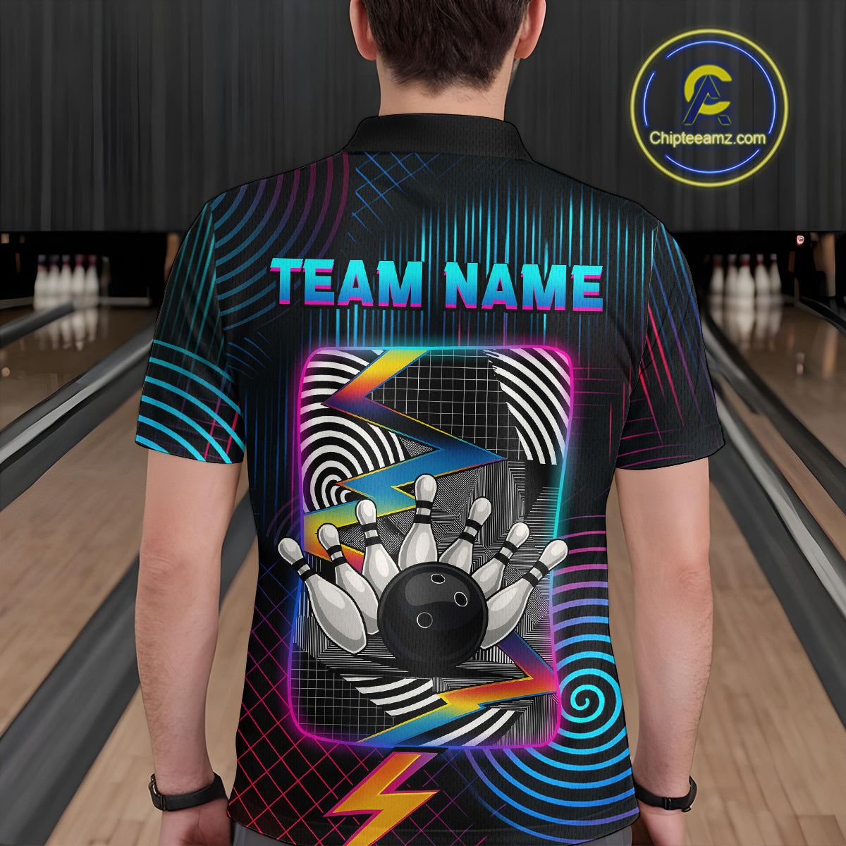 Bowling Shirt Strike Neon Lightning Custom Team Jersey for Men Graphic Bowling Uniform QZT727