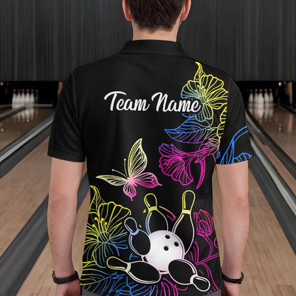 Colorful Butterflies Bowling Shirt for Men Bowling Team Jersey Shirts Polo & Quarter-Zip HNT27