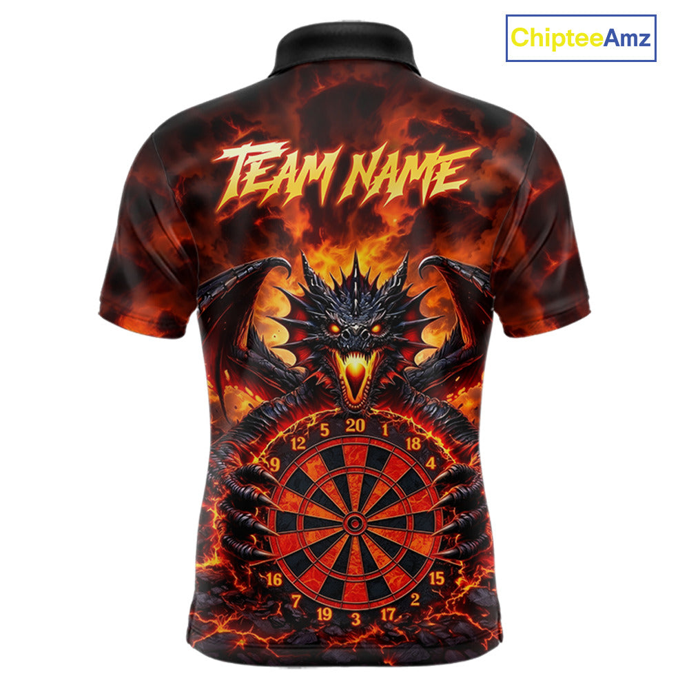 Fire Flame Dragon Black & Red Dartboard Dart Polo Shirts For Men Custom Dart Team Shirts NYN2673