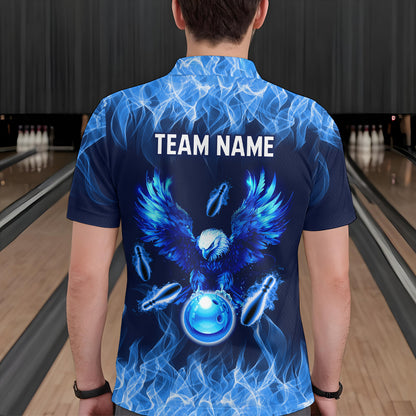 Blue Flame Eagle Custom Bowling Team Shirts For Men Fire Bowling League Polo & 1/4 Zip Shirt HNT09