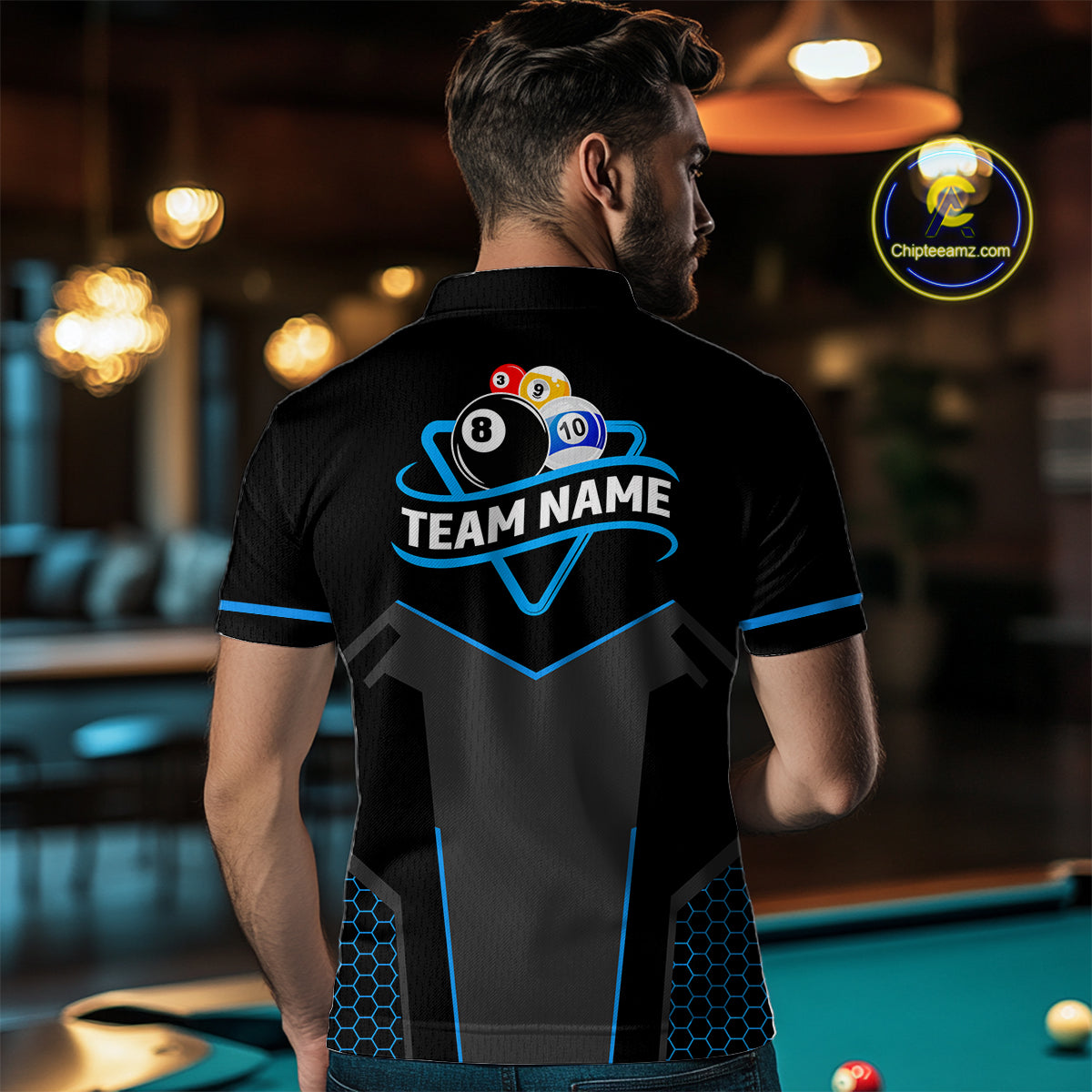 Personalized 8 Ball & 10 Ball Pool Billiard Polo, 1/4 Zip For Men Custom Team Billiard Jersey  TDM4050