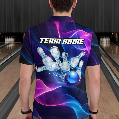 Custom Galaxy Bowling Jersey for Men Polo & 1/4 Zip Bowling Team Shirts Bowling League HNT156