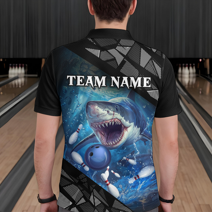 Custom Shark Bowling League Shirts For Men, Personalized Bowling Team Jerseys Polo & Quarter-Zip HNT36