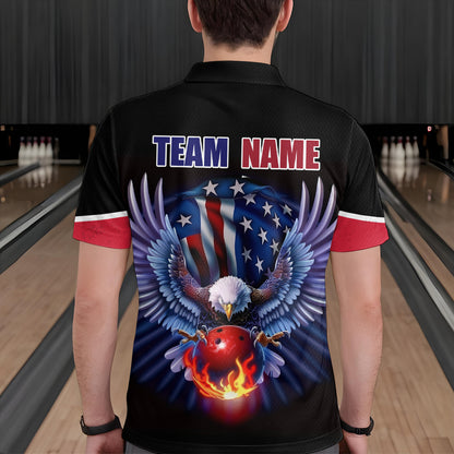 American Bowling Polo Shirt For Men & Women Custom Eagle Bowling Team Jersey Black Unisex BDT539