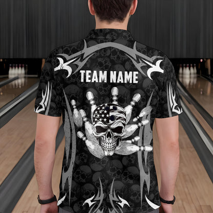 Skull Bowling Shirt for Men Personalized Patriotic Bowling Team Jersey Shirts Polo & Quarter-Zip HNT32