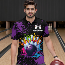 Load image into Gallery viewer, Custom Purple Watercolor Bowling Shirts for Men Women Team Funny Bowling Jersey MBL45