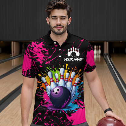 Custom Pink Watercolor Bowling Shirts for Men Women Team Funny Bowling Jersey MBL45