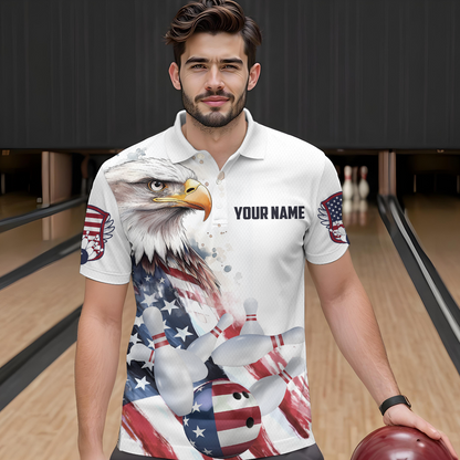 Patriotic Eagle Bowling Shirts Custom Bowling Polo Shirt Men Women American Flag Bowling MBL11