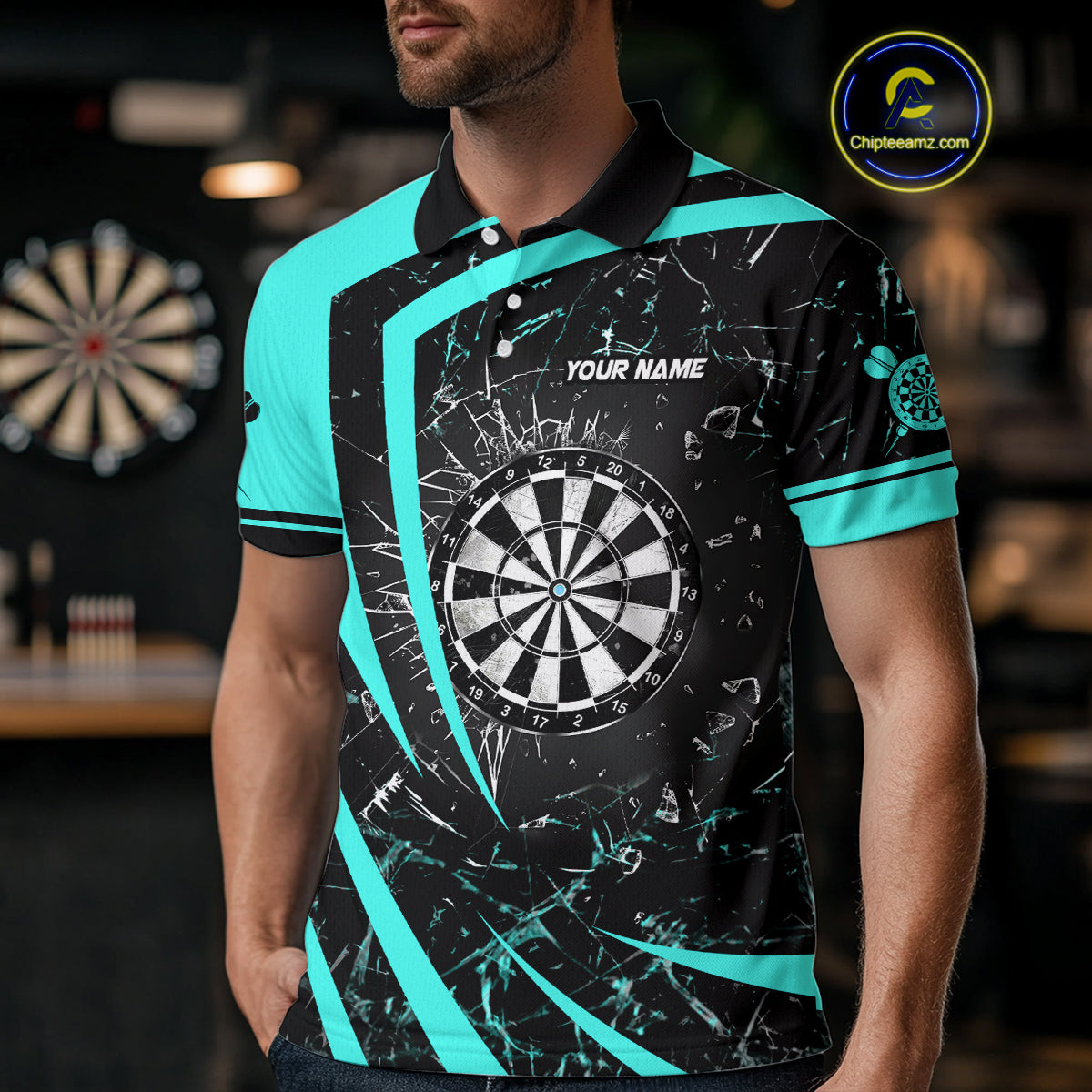 Personalized Turquoise Break Glass Dart Shirts For Men Custom Funny Dart Jerseys Polo & 1/4 Zip TDM3876