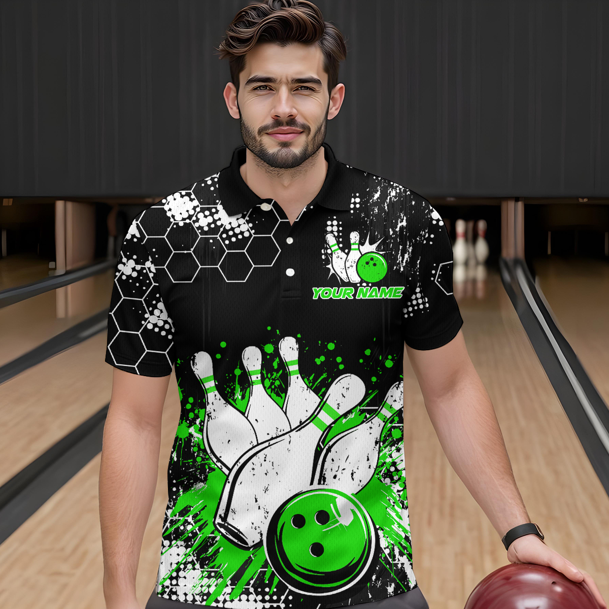 Green Watercolor Bowling Shirts Men Women Team Custom Bowling Polo & 1/4 Zip Shirt MBL60
