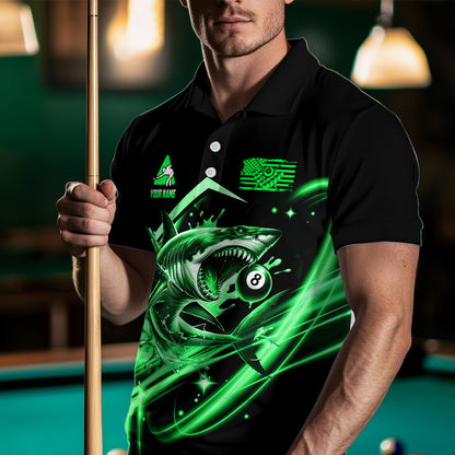 Green 8 Ball Pool Billiard Shark Polo & Quarter Zip For Men Custom Team League Billiard Jersey TDM3732
