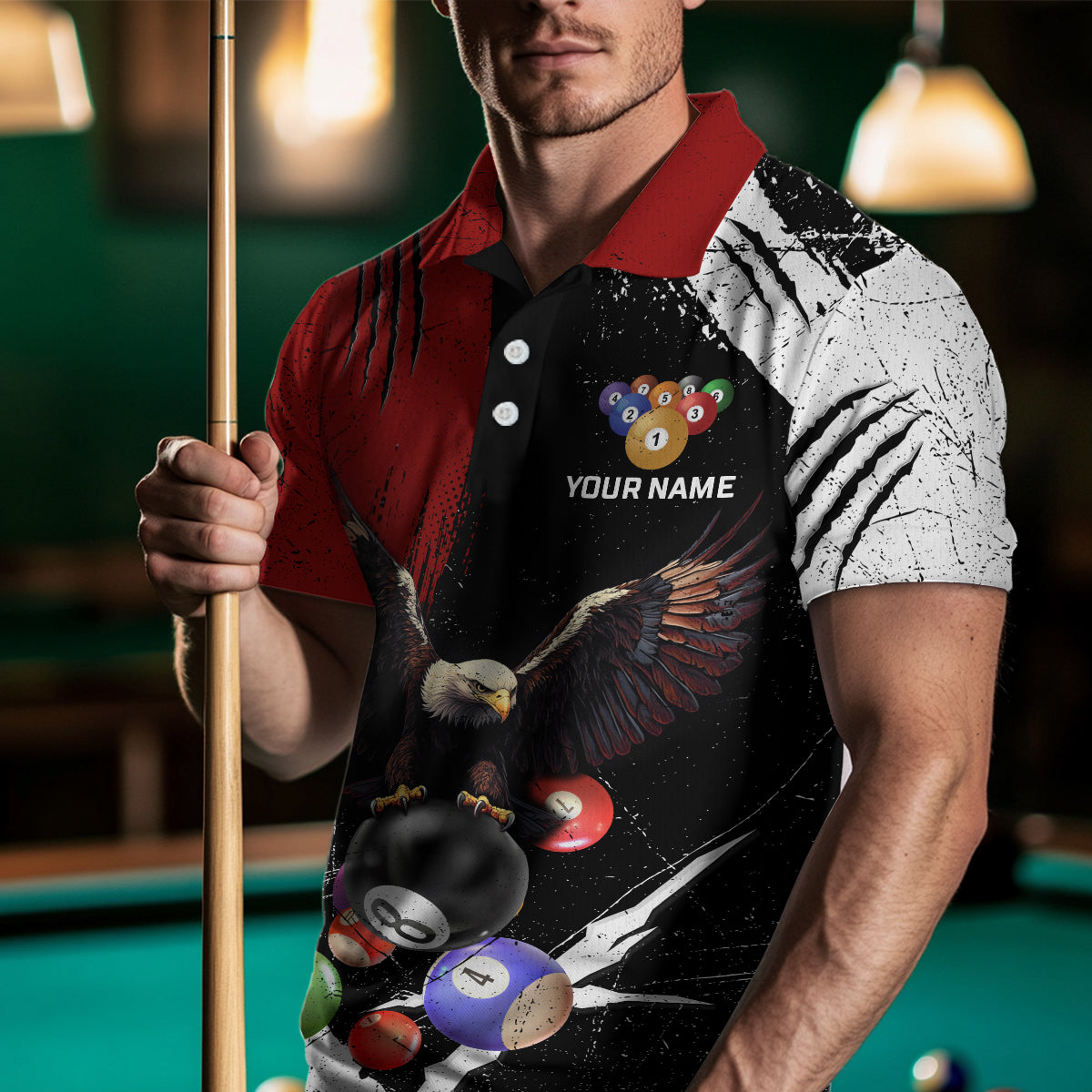 Eagle Custom Red Billiard Team Shirts For Men Billiard League Polo & 1/4 Zip Shirt NNT20