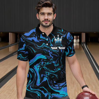 Teal Bowling Custom Men Bowling Shirt Polo & Quarter-Zip Bowling Team Jerseys HNT48