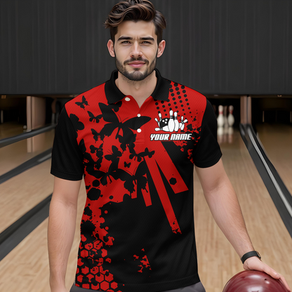 Custom Red Butterflies Bowling Shirts for Men Women Bowling Jersey Team Name MBL79