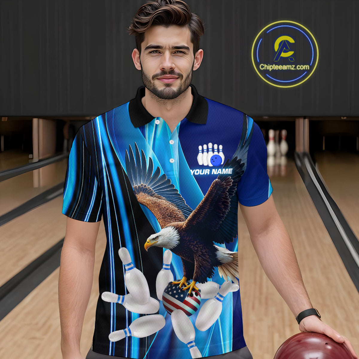 Custom Blue Eagle Bowling Shirt for Men Women Team Bowling Polo Shirts & 1/4 Zip MBL95