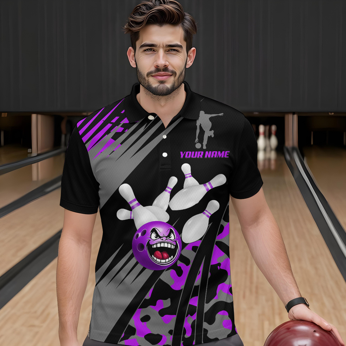 Personalized Purple Crazy Bowling Shirt Polo Bowling Jersey Bowling Outfit QZT609
