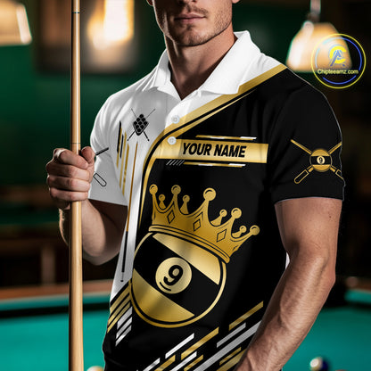 Personalized Golden 9 Ball Pool Crown Billiard Shirt For Men Custom Billiard Team Jerseys Uniform TDM4183