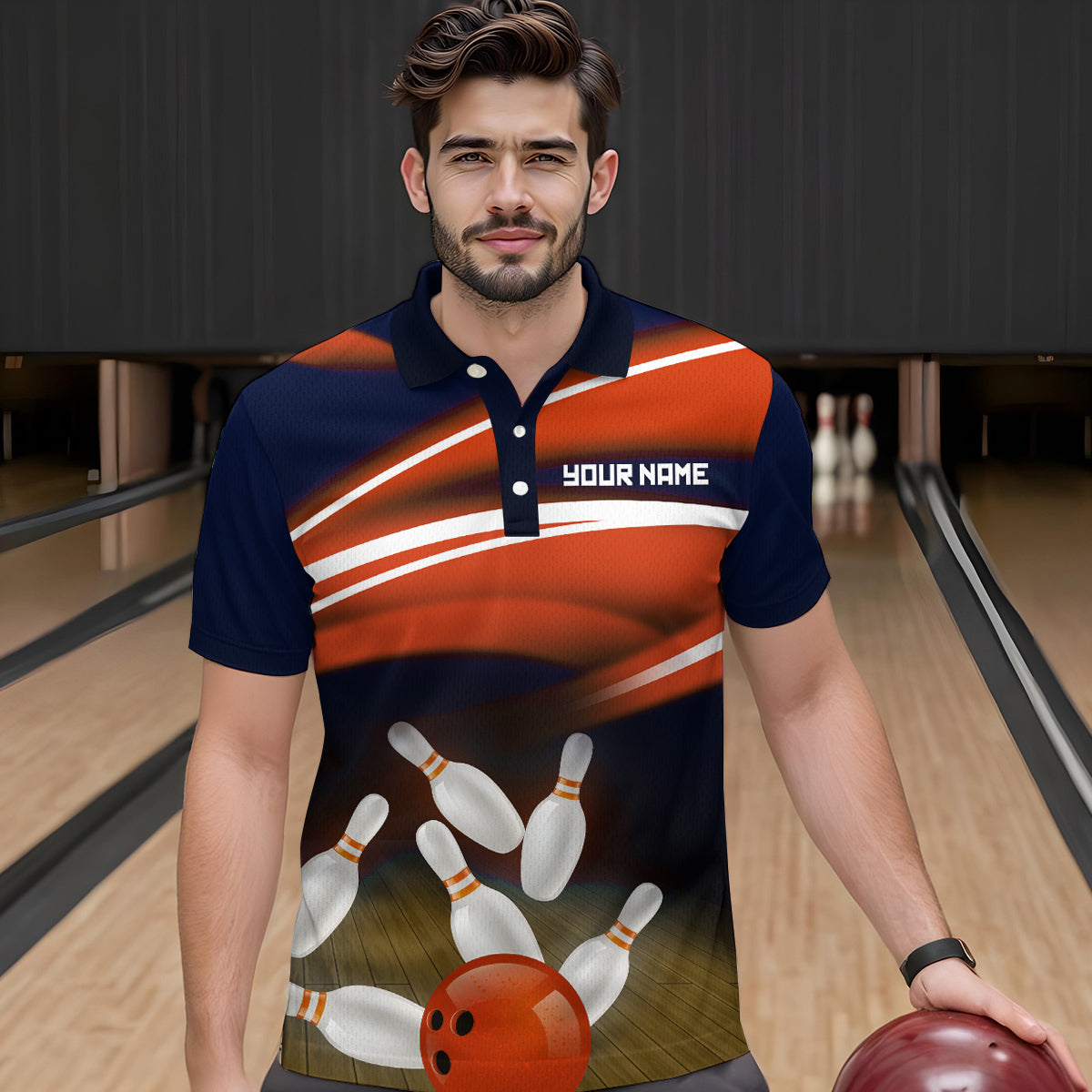 Custom Orange Bowling Jersey Bowling Team Shirts For Men Bowling League Polo & 1/4 Zip HNT163