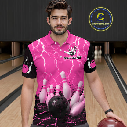 Pink Thunder Lightning & Lava Bowling Shirt for Men Women Team Bowling Jersey MBL92
