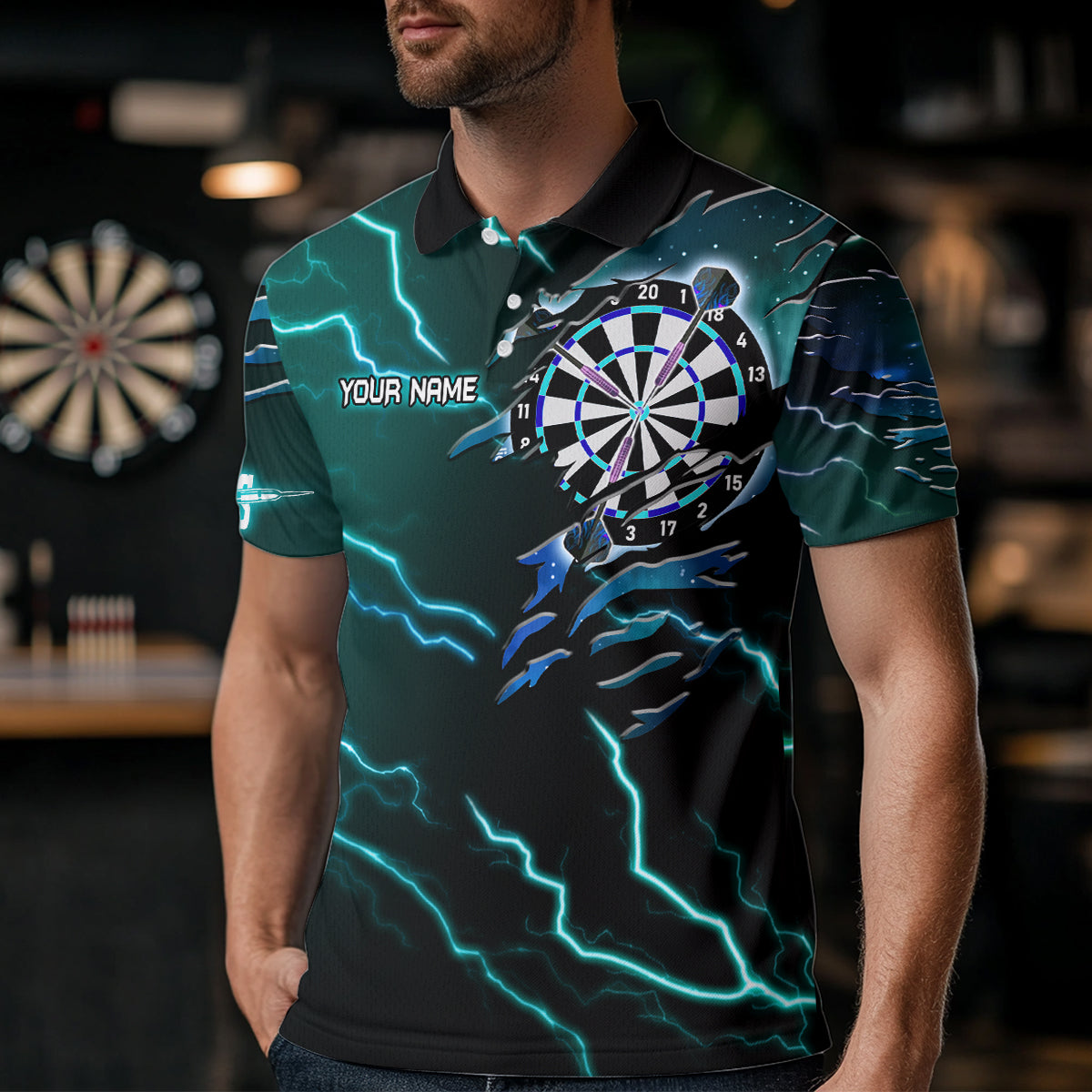 Personalized Thunder Lightning Eagle Turquoise Darts Shirt Polo & Quarter Zip For Men Dart Jerseys TDM3579