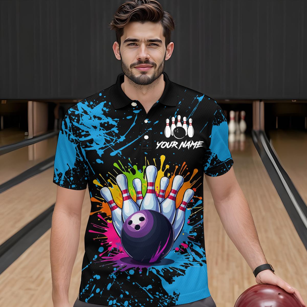 Custom Blue Watercolor Bowling Shirts for Men Women Team Funny Bowling Jersey MBL45