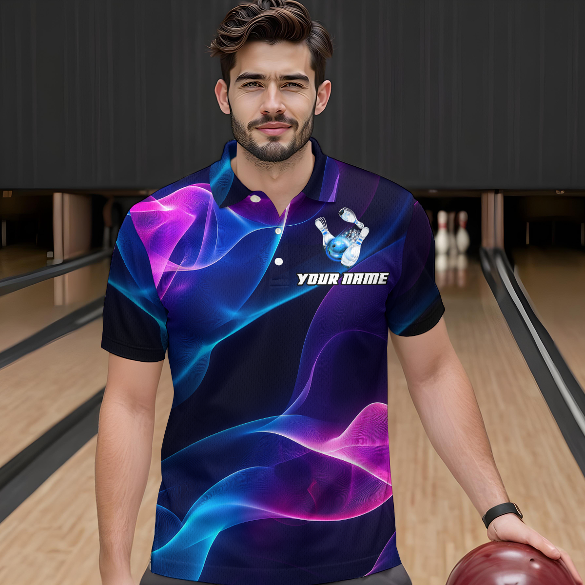Custom Galaxy Bowling Jersey for Men Polo & 1/4 Zip Bowling Team Shirts Bowling League HNT156