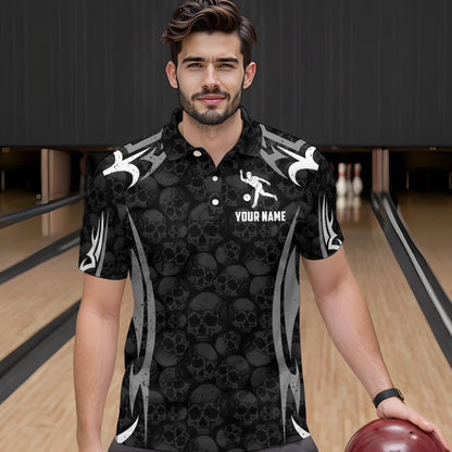 Skull Bowling Shirt for Men Personalized Patriotic Bowling Team Jersey Shirts Polo & Quarter-Zip HNT32