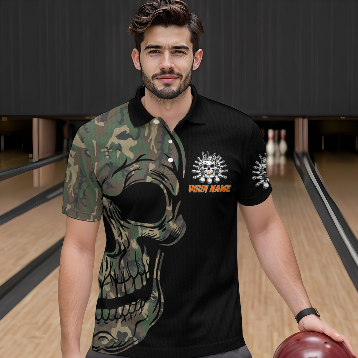 Camo Bowling Shirt Custom Skull Bowling Jersey Men Bowling Polo Shirt For Team BDT284