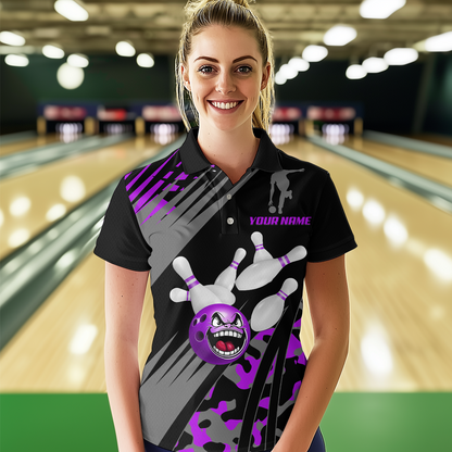 Personalized Purple Crazy Bowling Shirt Polo Bowling Jersey Bowling Outfit QZT609