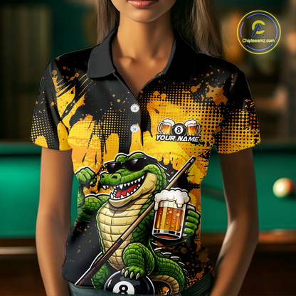Custom Beer Alligator 8 Ball Pool Shirts Billiard Shirt for Women Billiard Team Jersey Billiard League NNT182