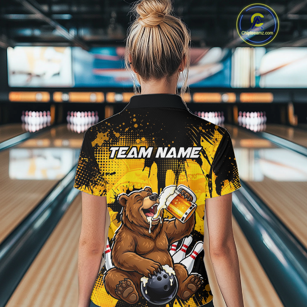 Custom Beer Bear Bowling Jersey for Women Bowling Team Shirts Bowling Polo & 1/4 Zip HNT265