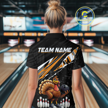 Load image into Gallery viewer, Custom Orange Funny Turkey Bowling Jersey for Women Thanksgiving Bowling Shirts Polo &amp; 1/4 Zip HNT117