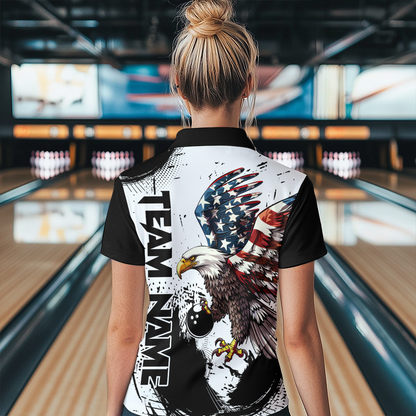 Personalized Eagle Bowling Shirt Patriotic Bowling Jersey for Women Polo Shirt QZT307