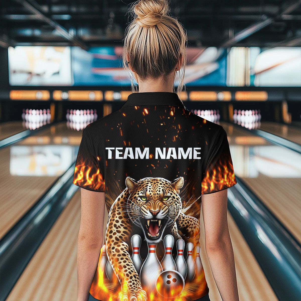 Custom Bowling Shirts Cheetah Bowling Polo Flames Bowling Shirt for Women QZT452