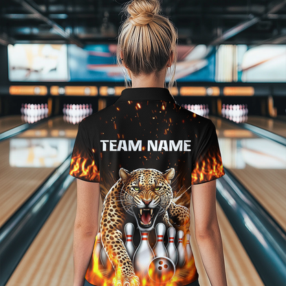 Custom Bowling Shirts Cheetah Bowling Polo Flames Bowling Shirt for Women QZT452