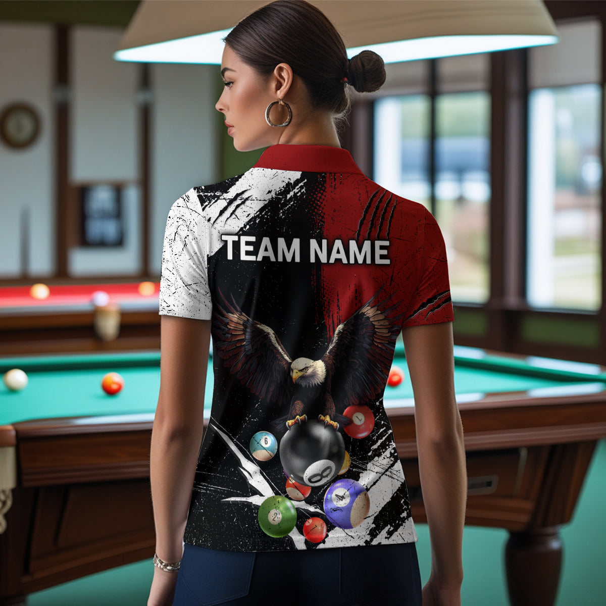 Eagle Custom Red Billiard Team Shirts For Women Billiard League Polo & 1/4 Zip Shirt NNT20