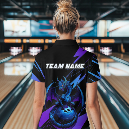 Teal And Purple Dragon Bowling Shirt Custom Name Bowling Jersey Team Bowling Polo Shirts QZT674