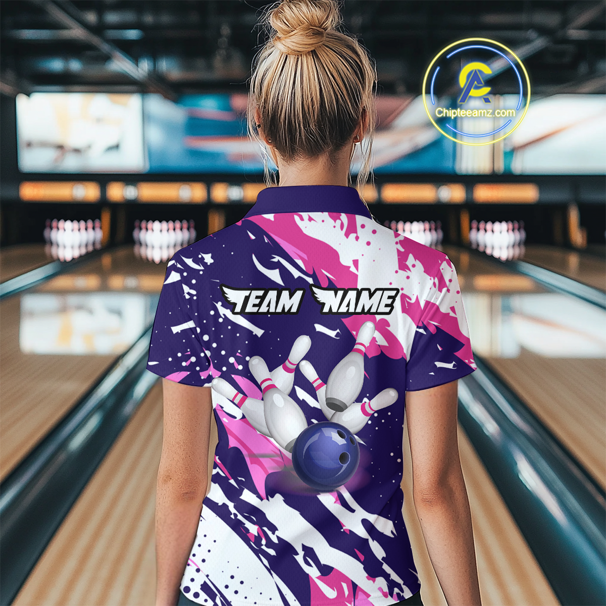 Custom Pink&Purple Bowling Shirts for Men Women Team Bowling Polo and Quarter Zip MBL117
