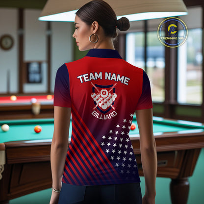 US Flag Billiard Jersey For Women Custom 8 Ball Polo & Quarter Zip Billiard Shirts Pool Team Jersey TDM3801