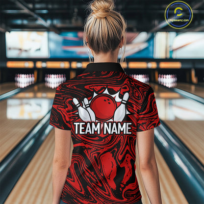 Custom Red Bowling Women Bowling Shirt Polo & Quarter-Zip Bowling Team Jerseys HNT81
