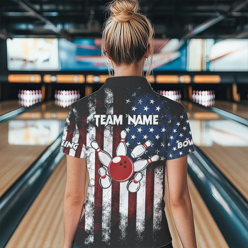American Flag Bowling Shirts Unisex Custom Polo Bowling Team Jersey For Men & Women BDT479