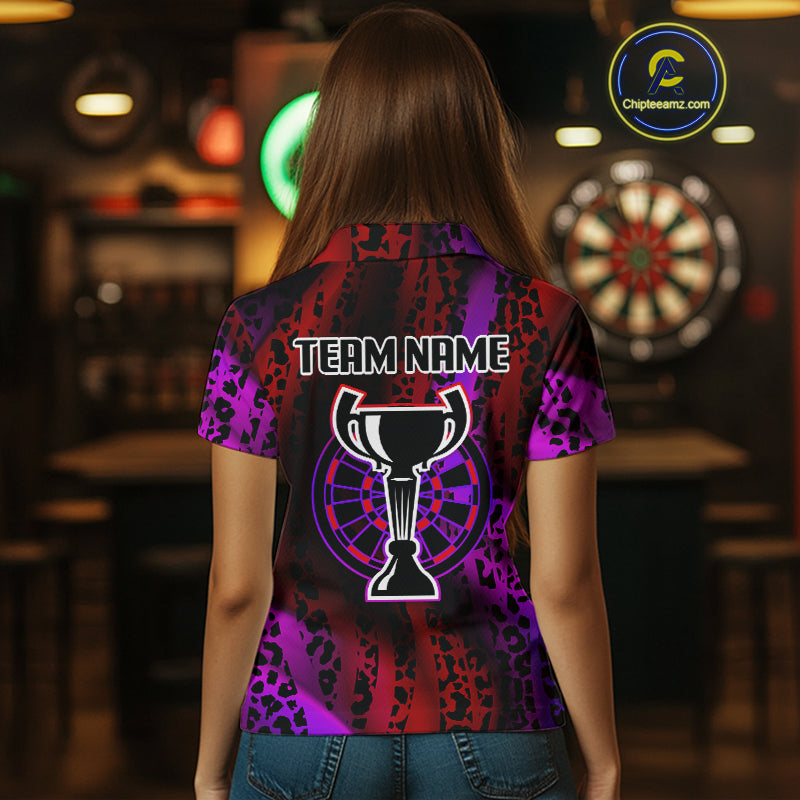 Women's Custom Darts Team Shirt - Wildlife Print With Trophy & Neon Dartboard NYN0322